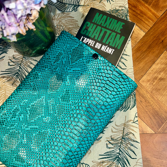 Pochette livre BROCHÉ personnalisée - simili cuir dragon vert d'eau