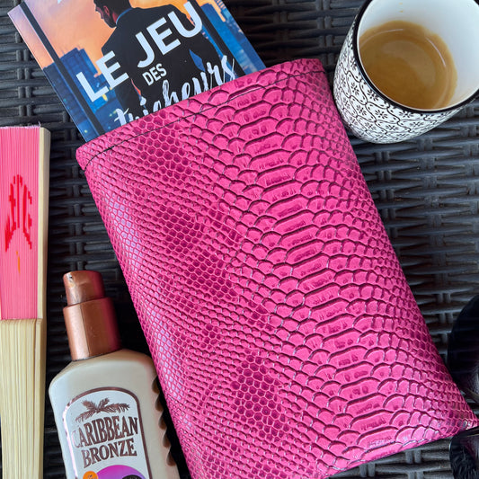 Pochette livre BROCHÉ personnalisée - simili cuir dragon rose